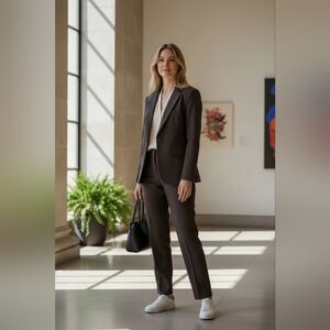 Evan-Picone Women Brown 2 PC Blazer  and Pant Pantsuits  Set Size 6